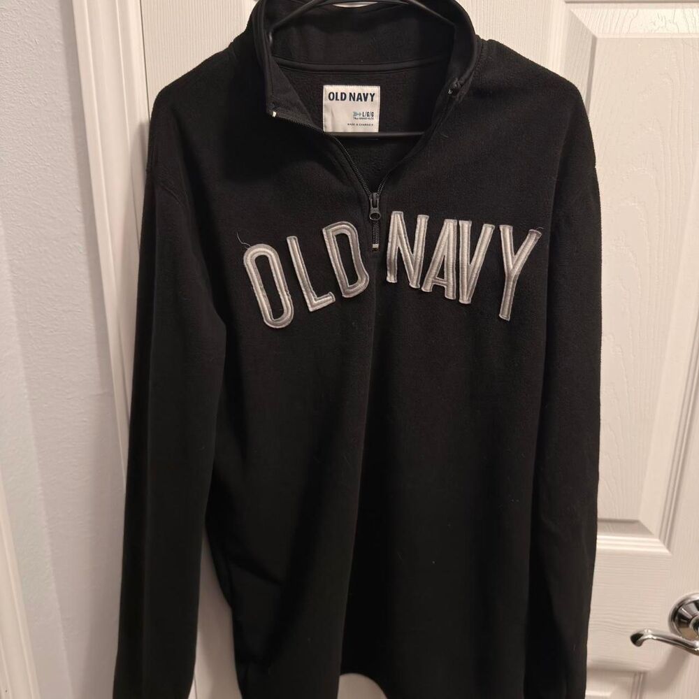 (2021-2024) Old Navy Felt Appliqué Quarter-Zip Pullover - Black - L Tall